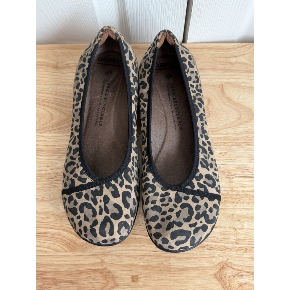 Earth Alder Leopard Suede Brown Black Round Toe Comfort Ballet Flats 10M